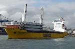 ID 6453 HAPPY RIVER (1997/10990gt/IMO 9139294) a heavy load carrier managed by Spliethoff's of the Netherlands, arrives in Auckland, NZ from Panama with a cargo of wind turbine blades.